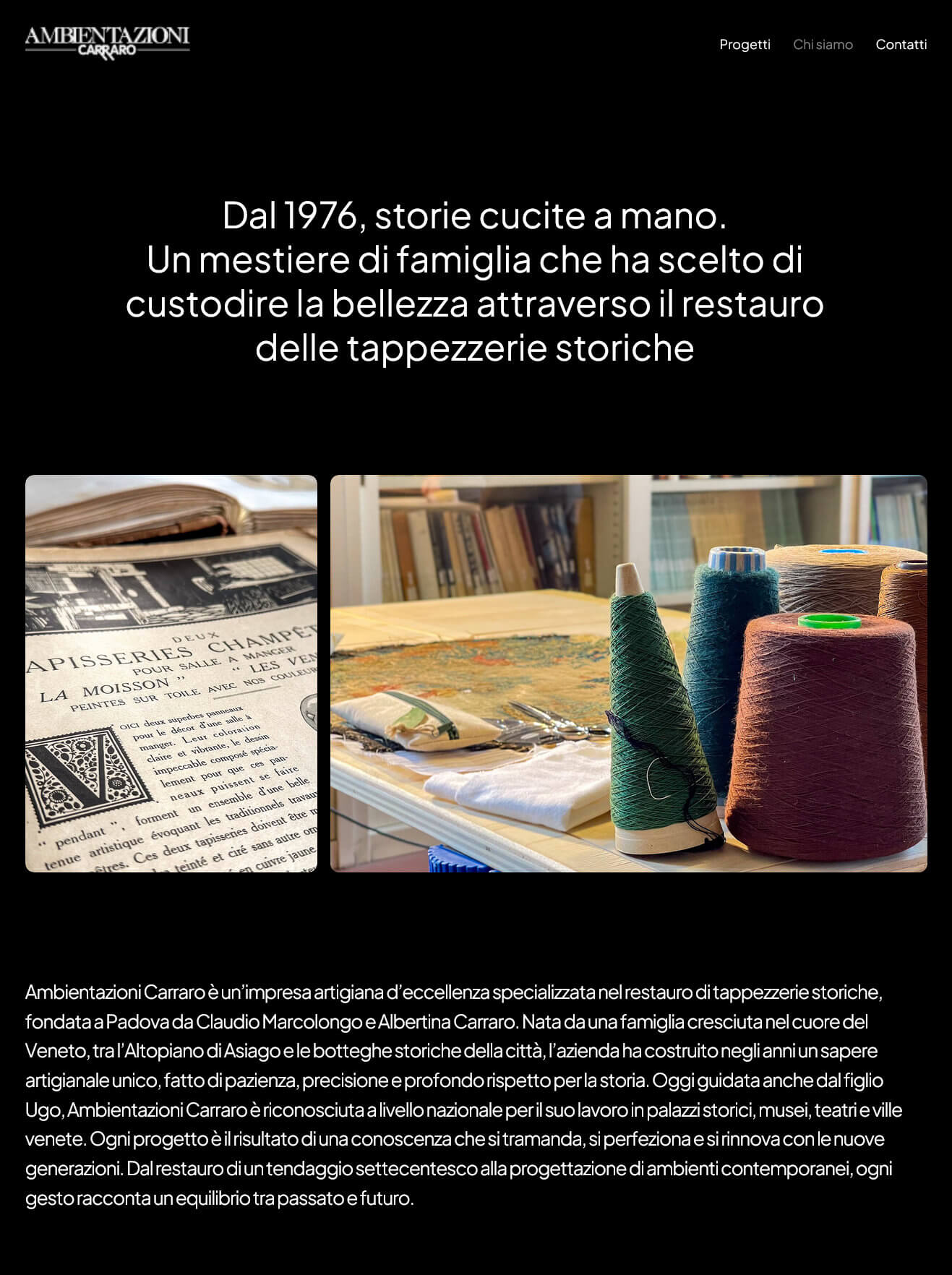 Pagina chi siamo del sito Ambientazioni carraro azienda artigiana di restauro tappezzerie storiche