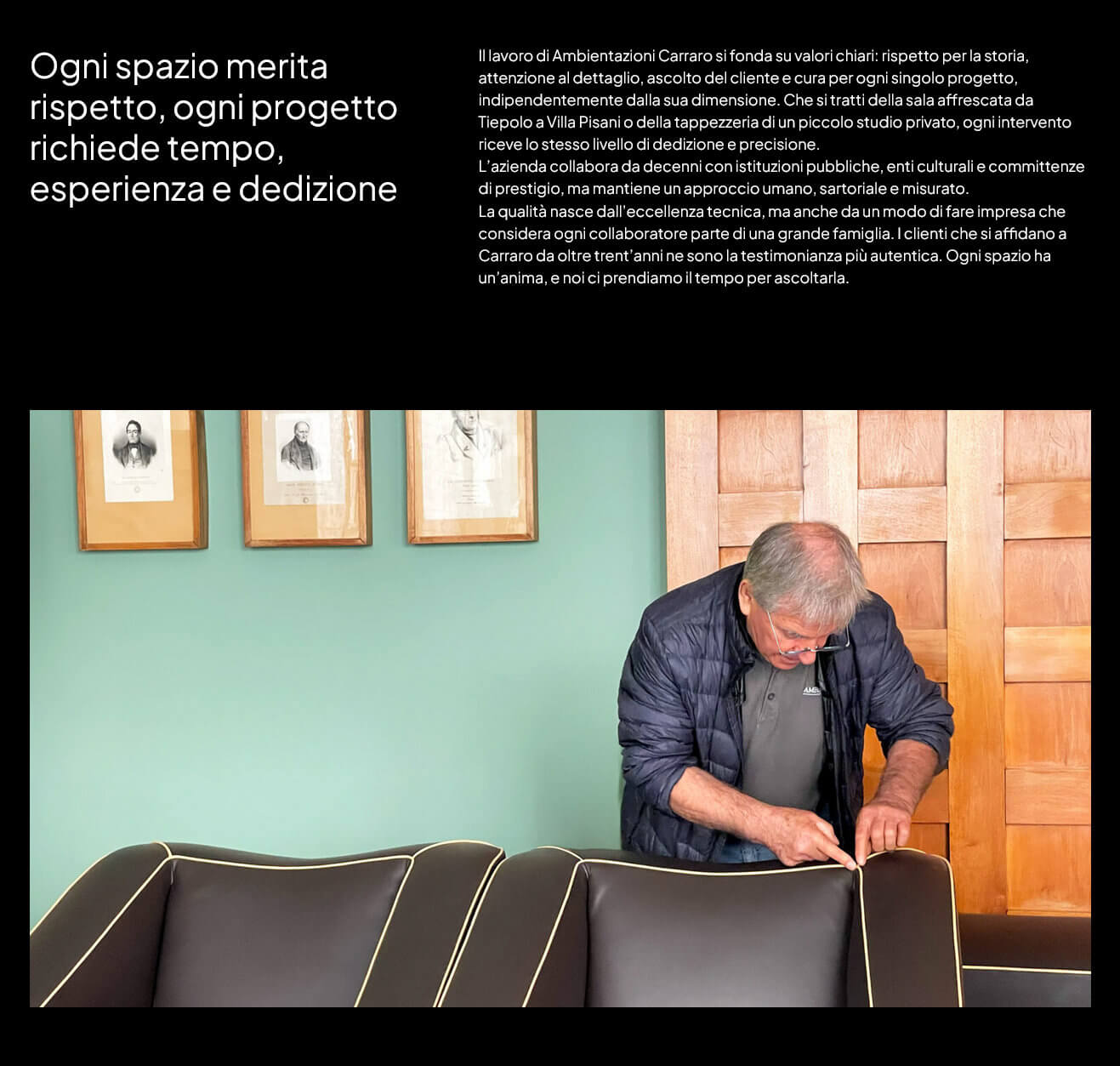Pagina chi siamo del sito Ambientazioni carraro azienda artigiana di restauro tappezzerie storiche