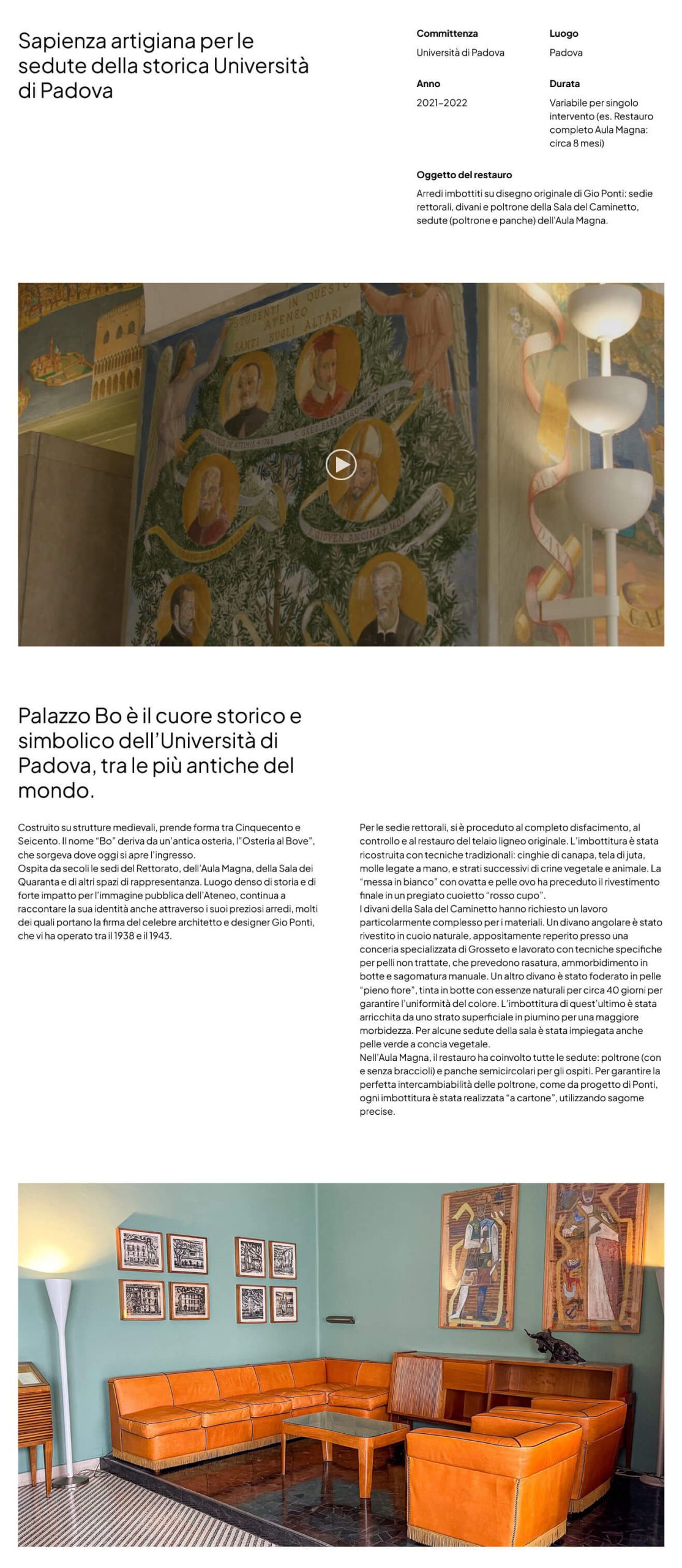 Pagina portfolio del sito Ambientazioni carraro azienda artigiana di restauro tappezzerie storiche